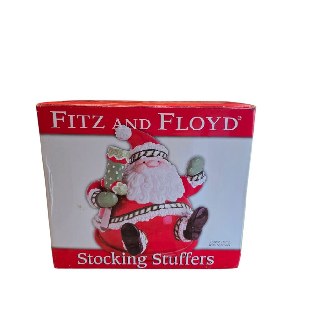 Fitz and Floyd Stocking Stuffers Christmas Santa Cheese Dome With Spreader